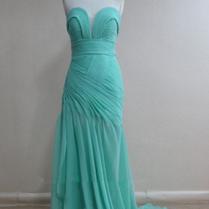 Pretty Blue Handmade Chiffon Long Prom Gown , Blue..