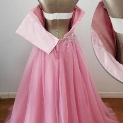 Pink Beaded Cute Party Dress, Sweet Pink Tulle..