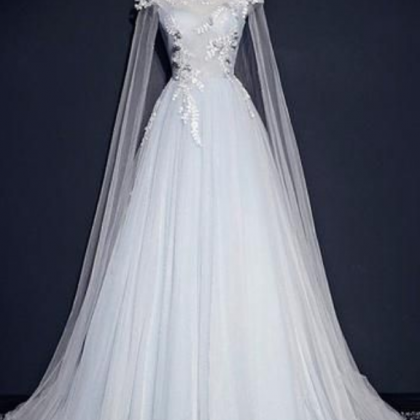 Light Blue Tulle Long Party Gown With Lace..