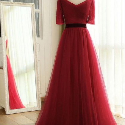 Charming Dark Red Tulle A-line Prom Dress