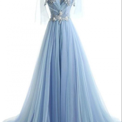 Light Blue Modest Prom Dress 2018 Formal Dresses,..