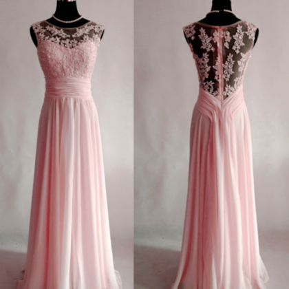 Light Pink Chiffon And Lace Bridesmaid Dresses,..