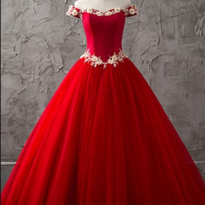Red Tulle Off Shoulder Sweetheart Long High Neck..
