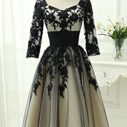 Homecoming Dresses Elegant Black Tea Length..