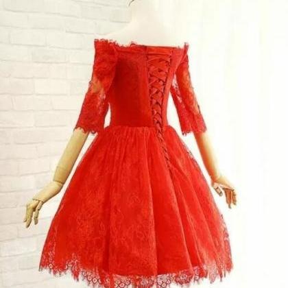 Homecoming Dresses Lace Short Sleeves Wedding..