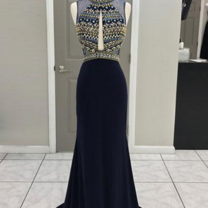 Charming Prom Dress, Sexy Navy Blue Backless..