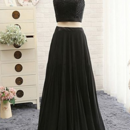 Two Piece Prom Dress,black Prom Dress,chiffon Prom..