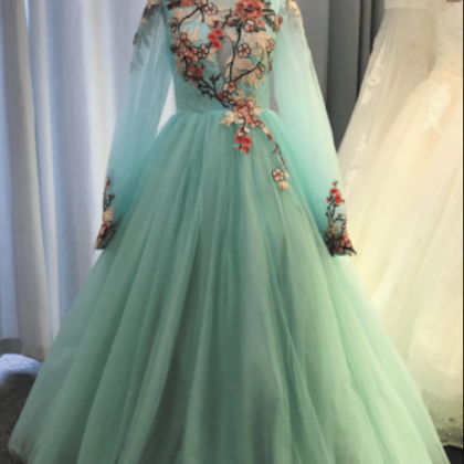 Turquoise Blue Prom Dresses Long Embrodiery..