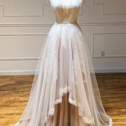Champagne Tulle Lace Long Prom Dress Champagne..