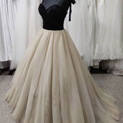 Simple Champagne Tulle Long Prom Dress Champagne..