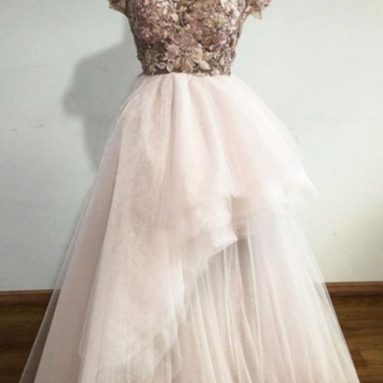 Tulle Long Lace Applique Layered Prom Dress With..