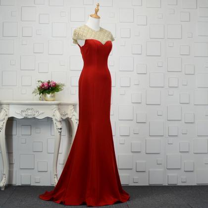 Red Dress Bride Toasting Dress Trim Custom Evening..