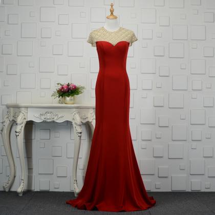 Red Dress Bride Toasting Dress Trim Custom Evening..