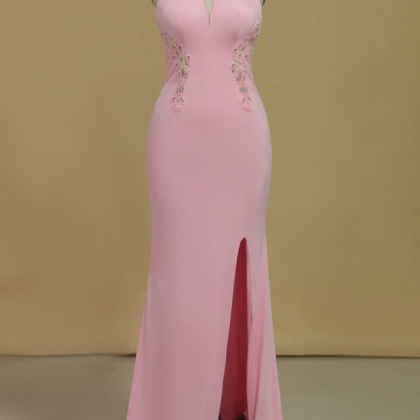 Prom Dresses Sheath Scoop With Beading And Slit..