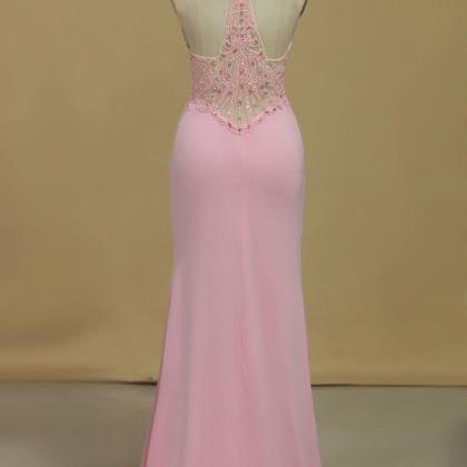 Prom Dresses Sheath Scoop With Beading And Slit..