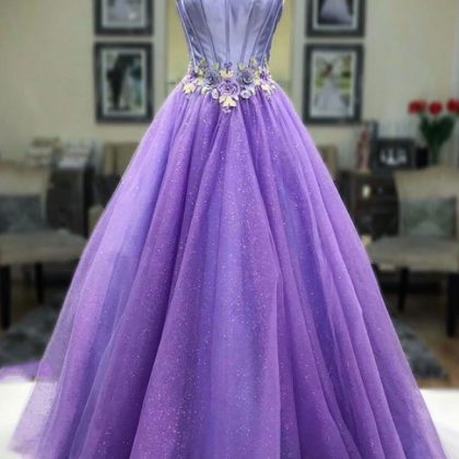 Purple Sweetheart Neck Tulle Long Prom Dress, Gorgeous Custom Made
