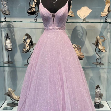 Simple Purple V Neck Tulle Long Prom Dress, Purple..