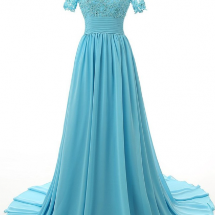Prom Dresses, Light Blue Chiffon Prom Dress With..
