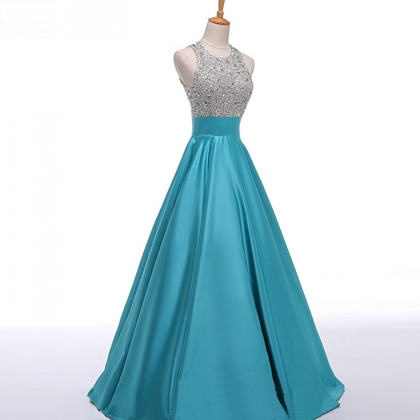 Prom Dresses, Bateau Prom Gowns, Long Satin Prom..