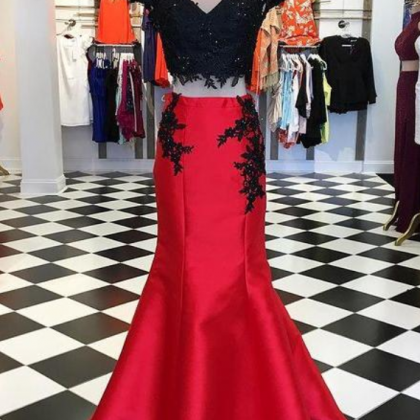 Two Pieces Long Prom Dresses With Appliques And..