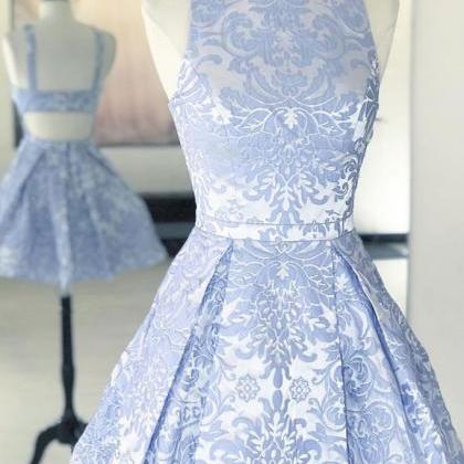 Blue Lace Short Prom Dress, Blue Lace Homecoming..