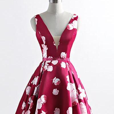 Cute Floral Short A-line Homecoming Dress, Prom..