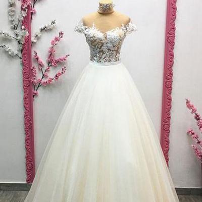 White Tulle Long A-line Customize Winter Formal..