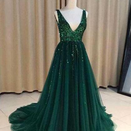 Green Prom Dress, Evening Dress, Winter Formal..