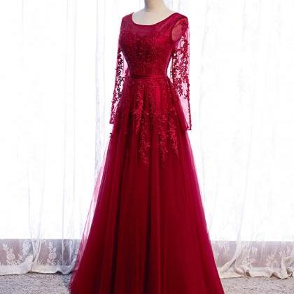 Prom Dresses,round Neck Tulle Lace Long Prom Dress..