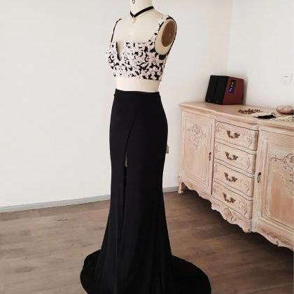 Prom Dresses, Lace Two Pieces Long Prom Dress..