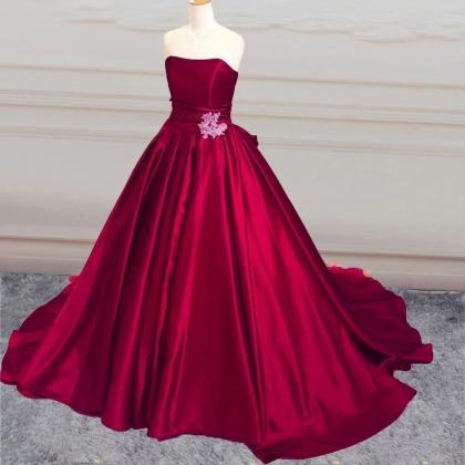 Red Stain Ball Gown Prom Dresses Formal Evening..