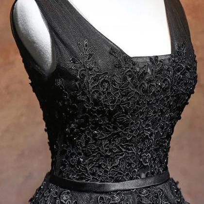 Homecoming Dresses,black V Neck Tulle Lace Short..
