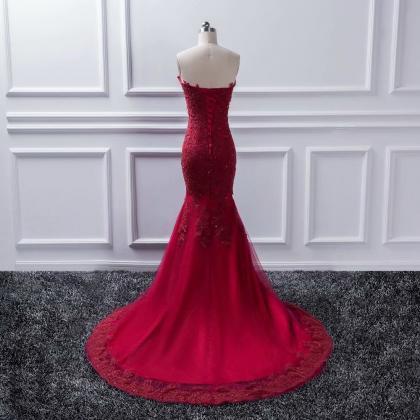Sexy Burgundy Long Prom Dresses Tulle Appliques..