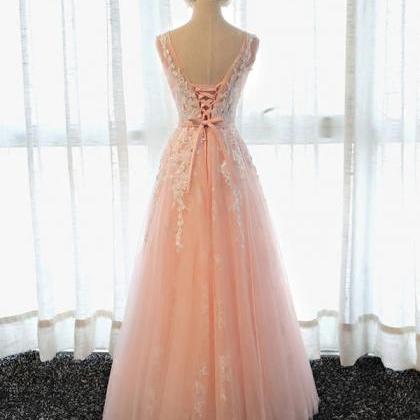 Prom Dresses,neck Lace Tulle Long Prom Dress, Lace..