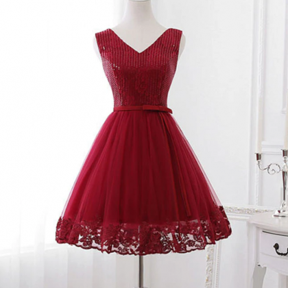 Homecoming Dresses,cute V Neck Sequins Tulle Short..