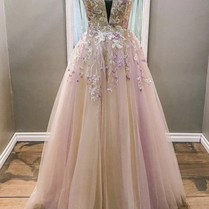 Prom Dresses,V Neck Backless Lace F..