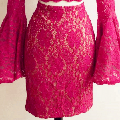 Elegant Lace Long Sleeves Homecoming Dresses..