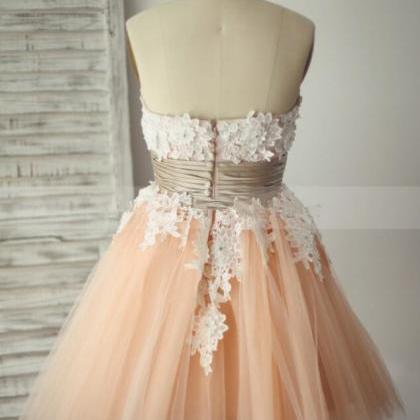 Cute Pink Short Tulle Homecoming Dress With White..