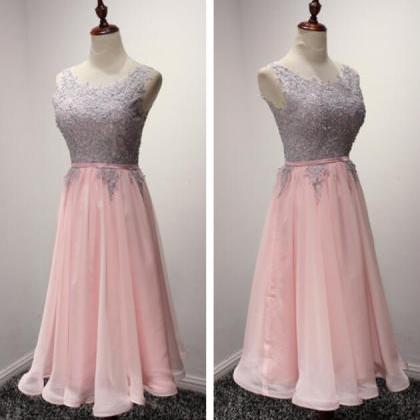 Tea Length Pink Party Dresses, Lace And Chiffon..