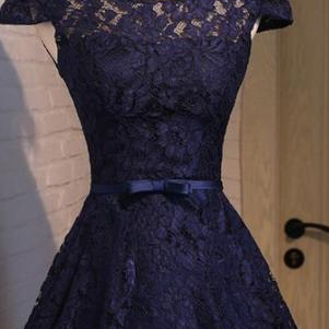 Beautiful Lace Navy Blue Short Party Dress, Lace..