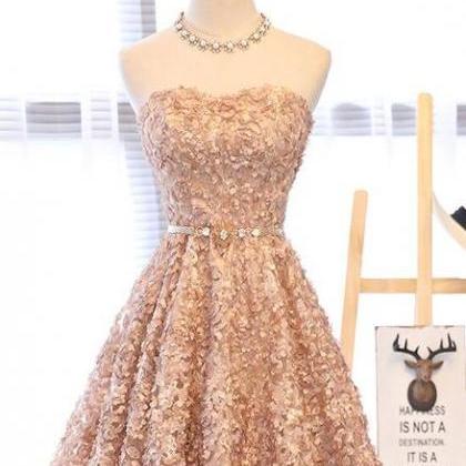 Lovely Champagne Knee Length Party Dress , Lace..