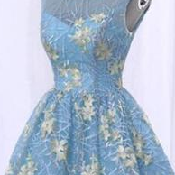 Light Blue High Low Floral Party Dresses, Lovely..
