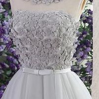 Lavender Flowers Tulle Party Dress, Cute Teen..