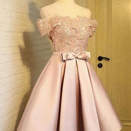Lovely Pink Short Lace Homecoming Dresses, Grade..