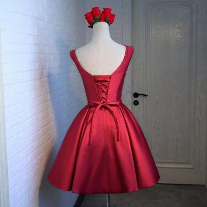 Red Satin Short Homecoming Dress , Beautiful Red..