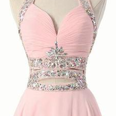 Pink Beaded Short Chiffon Style Formal Dress ,..