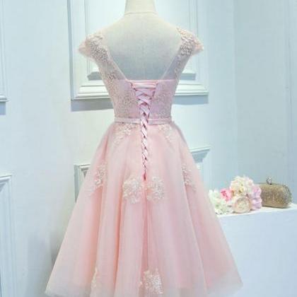 Pink Lace Tulle Short Prom Dress,pink Evening..