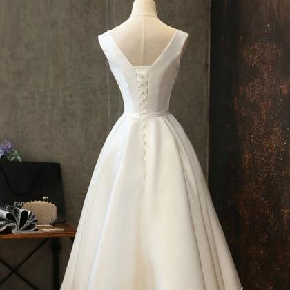 Simple V Neck White Short Prom Dress, White..