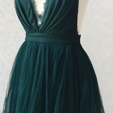 Green Tulle Lace Short Prom Dress, Green Tulle..