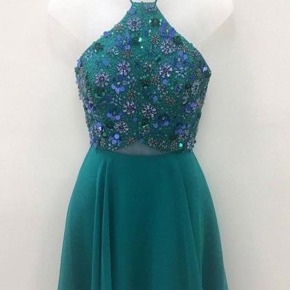 Cute Green Beads Sequin Short Prom Dress. Green..